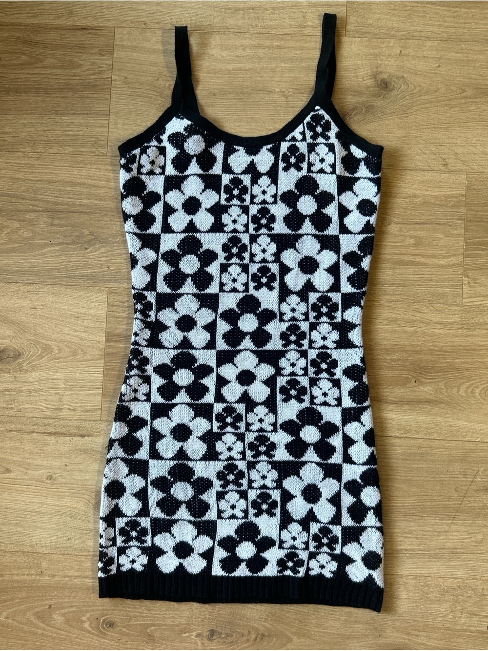 Stitch and Pine Black & White Floral Knit Tank Dress